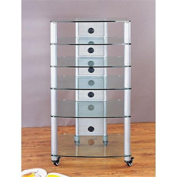 Vti Manufacturing VTI Manufacturing NGR406SW Silver Poles 6 Clear Glass Shelves AV Stand NGR406SW